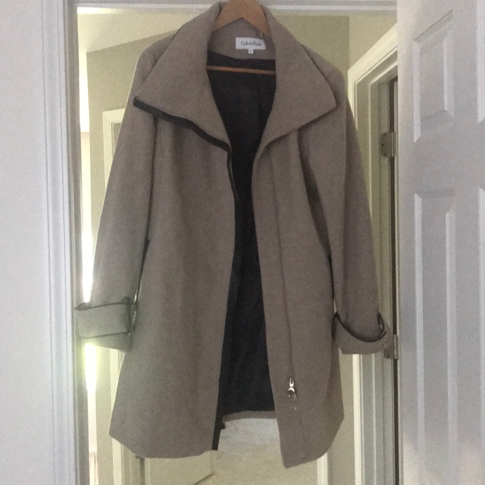 Winter coat with faux leather trim.